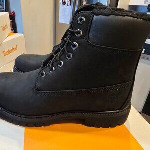 MENS TIMBERLAND 6 INCH PREMIUM WARM LINED BLACK NUBUCK BOOTS SIZE 10 NEW